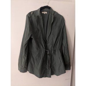 Umgee Womens Top Solid Green Button Up Long Sleeve Cinch Waist Collared- Size S